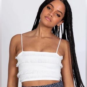 Princess Polly White Fringe Crop Top US 2 white with back zipper
